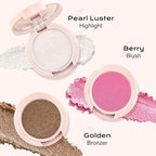 Color Nymph 3-IN-1 Face Palette, Ultra-Smoothy Creamy Blush Highlighter Bronzer Palette, Shimmer & Long-Lasting, Glowy Finish - Makeup Stacks for Travel | Vegan & Cruelty-Free - Starlit Glow