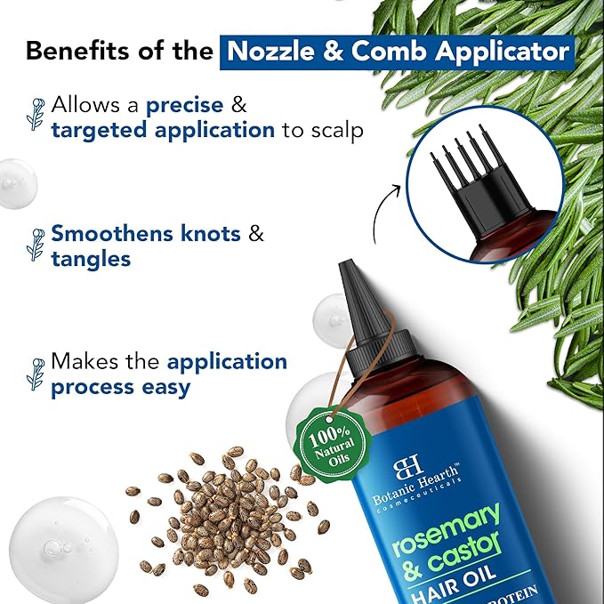 Botanic Hearth Hair Oil for Hair Growth | Strengthening Dry, Frizzy, Damaged Hair & Scalp Treatment | No Parabens or Harmful Sulfates | All Hair Types | Rosemary Castor Hair Oil - 6.7 Fl Oz