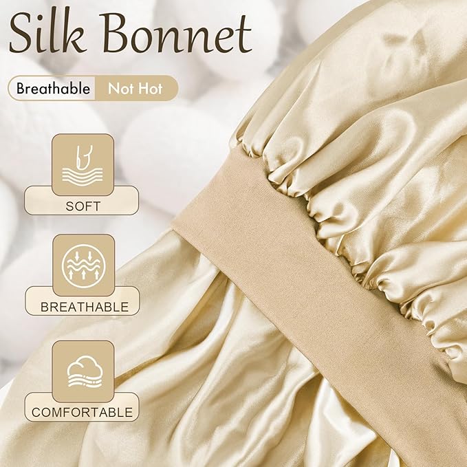 Satin Silk Bonnet for Sleeping, Soft Satin Lined Hair Bonnet for Women, Double Layer Sleep Nightcap