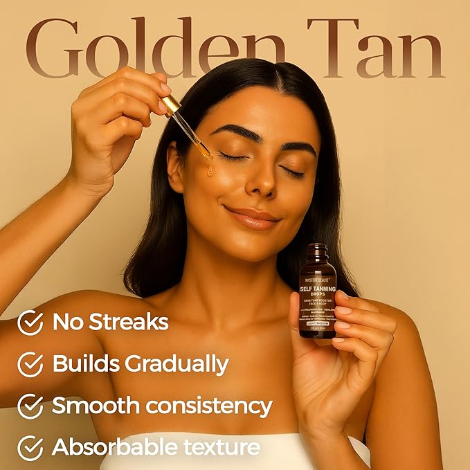 Hydrating Self Tanning Drops – LIGHT/MEDIUM – Face & Body Tint with DHA, Hyaluronic Acid, Squalane & Niacinamide – Natural-Looking Tan – MYSTERE BEAUTE – 1 fl oz