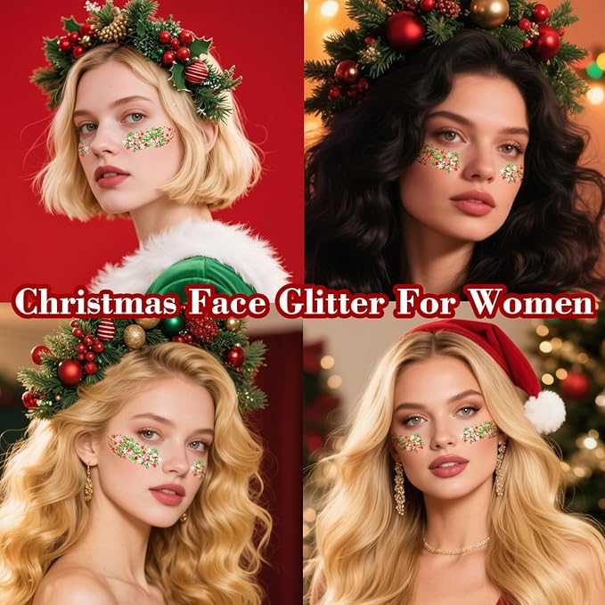 MEICOLY Christmas Face Body Glitter Gel,Christmas Hair Glitter,Christmas Accessories Stocking Stuffers Gift Decorations,Festival Face Glitter Makeup for Women Kids Girls,Chunky Glitter Face Paint