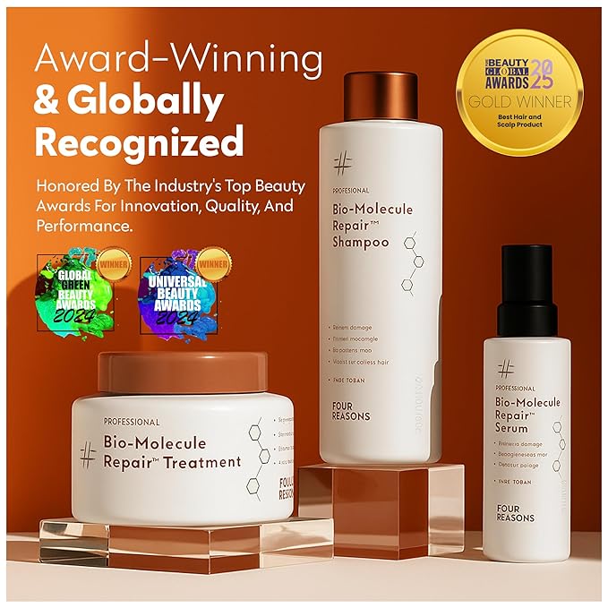 FOUR REASONS Bio-Molecule Repair Hydrating Serum – Bond Repair & Anti-Frizz Serum for Frizzy, Dry, or Damaged Hair – Lightweight Hair Oil with Heat Protectant – Vegan & Cruelty Free, 3.4 Fl Oz