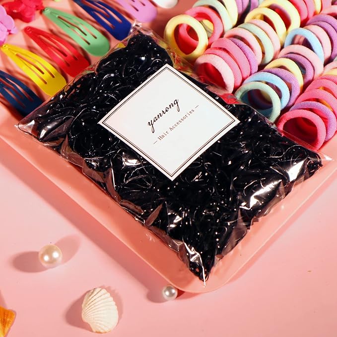 YANRONG Hair Accessories Set For Girls,Candy Colors Nylon Hair Ties,Elastic Ponytail Holders Rubber Band For Baby Kid,Cartoon Hair Clip / Band For Thick Hair & Thin,（2200PCS）