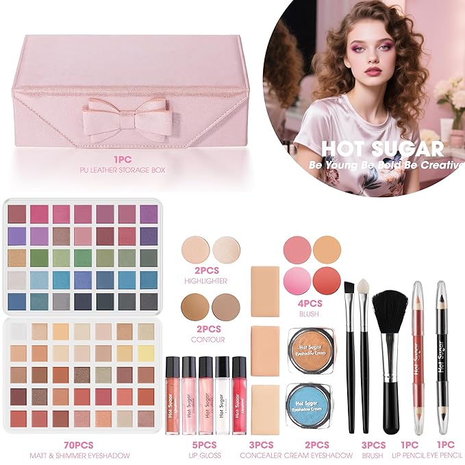 Hot Sugar Makeup Kit For Girls 10-12, Makeup Kit For Women Full Kit, Cosmetics Gift Set for Teens for Christmas Birthday (Pink)