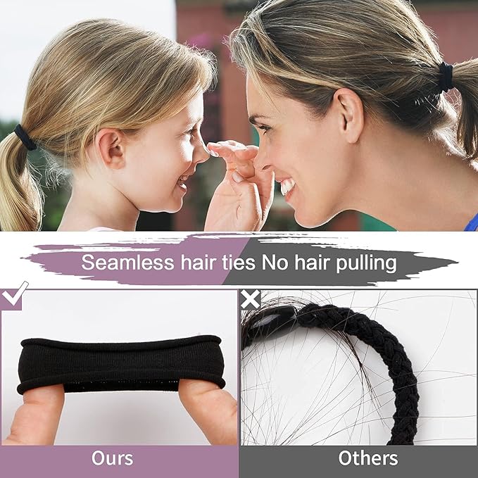 100PCS Black Hair Ties for Women, Seamless Cotton Hair Bands, No Crease No Damage Hair Tie for Thick Thin Hair, Soft Ponytail Holders Hair Accessories for Girls, Chirstmas Gifts