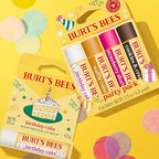 Burt's Bees Lip Balm Party Pack - Birthday Cake, Waffle Cone, Strawberry Shortcake, and Cookies & Cream, All Day Moisturizer, Tint-Free, Natural Origin Conditioning Lip Treatment, 4 Tubes, 0.15 oz.
