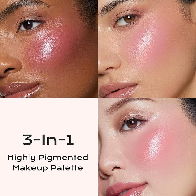 Color Nymph 3-IN-1 Face Palette, Ultra-Smoothy Creamy Blush Highlighter Bronzer Palette, Shimmer & Long-Lasting, Glowy Finish - Makeup Stacks for Travel | Vegan & Cruelty-Free - Starlit Glow