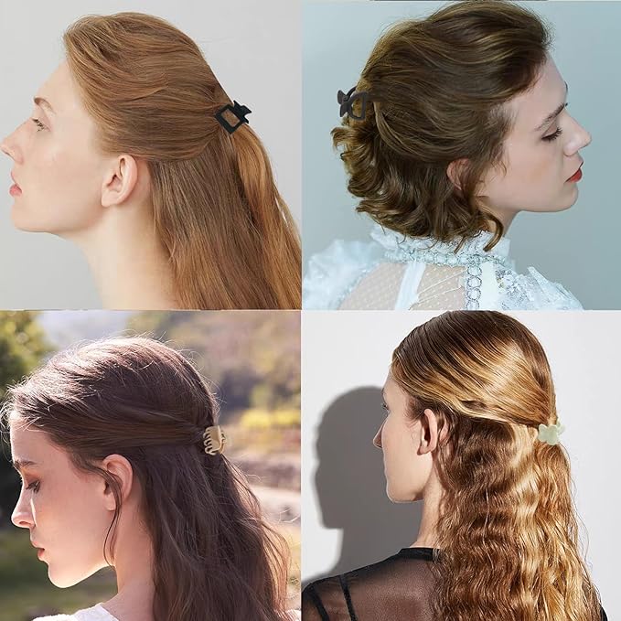 16Pcs Medium Claw Hair Clips for Women Girls,Matte Rectangle Double Row Teeth Flower Semicircle Small Claw Clips for Thin/Medium Thick Hair, Jaw Clips Nonslip Clips (Beige,Khaki,Brown,Black)
