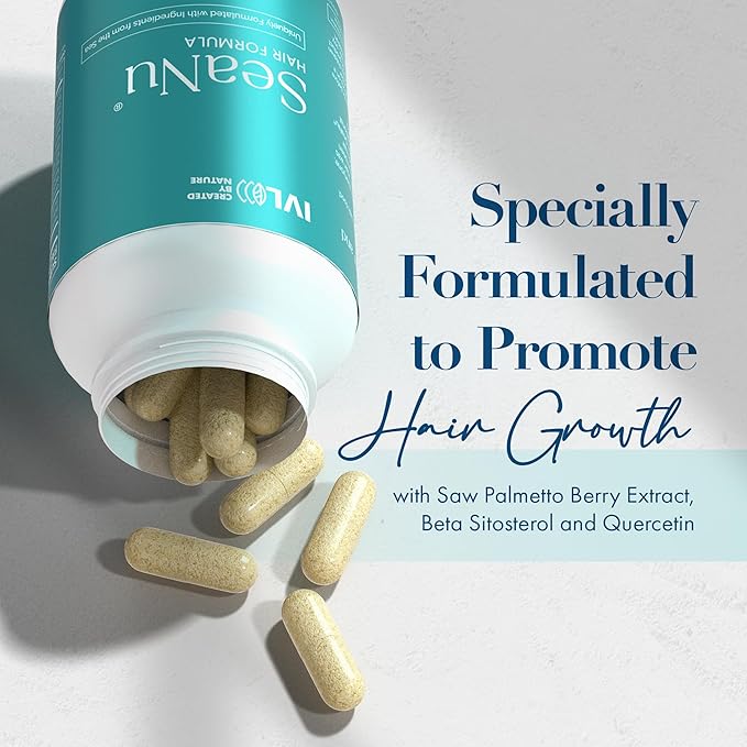 IVL - SeaNu Hair Vitamins Supplements - Hair Strength, Strand Thickness, Hair Growth - with Biotin, Vitamin B3, Zinc, Saw Palmetto Berry Extract, Green Lipped Mussel - (6 Pack)