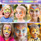 55PCS Face Paint Stencils Kit Includes 33 Reusable Facial Painting Stencils, 6 Sheets Tattoo Templates Stickers, 10 Brushes, 2 Pack Adhesive Gems, 4 Sponge for Halloween Festival Party Makeup