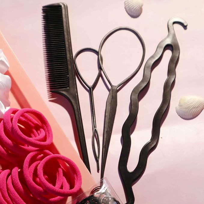 YANRONG Hair Accessories for Woman Set, 755PCS Seamless Ponytail Holders Variety Hair Scrunchies Hair Bands Scrunchy Hair Ties For Thick and Curly (Rose)