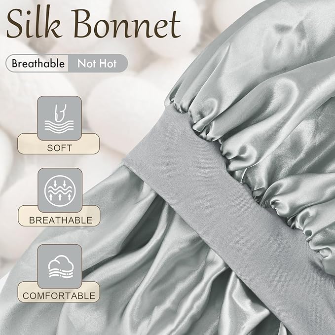 Satin Silk Bonnet for Sleeping, Soft Satin Lined Hair Bonnet for Women, Double Layer Sleep Nightcap