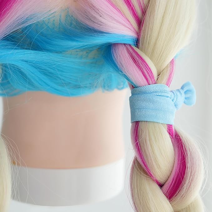 MEEDEE 100 Pack Light Blue Color Hair Ties For Women No Crease Soft Elastic Ribbon No Damage Blue Hair Ties Knotted Ouchless Hair Ribbon Yoga Hair Ribbons Elastic Bracelets