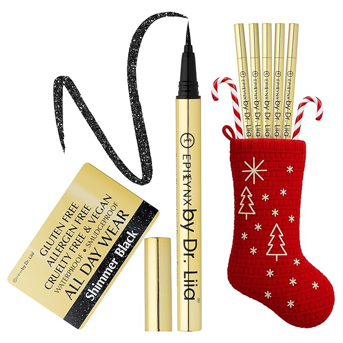 EPILYNX Liquid Eyeliner - Hypoallergenic Eyeliner with Fine Brush Tip, Long-Lasting Waterproof Eye Liner - Cruelty-Free, Vegan, Hypoallergenic, Gluten-Free, Smooth Liquid Eye Liner, Shimmer Black 2mL