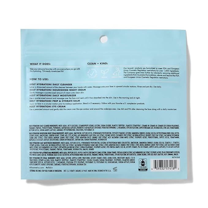 e.l.f. SKIN Holy Hydration! Jet Set Hydration Kit, Travel Friendly Hydrating Skincare Set, Face Cleanser, Balm, Moisturizer, Eye Cream & Night Cream, Vegan & Cruelty-Free