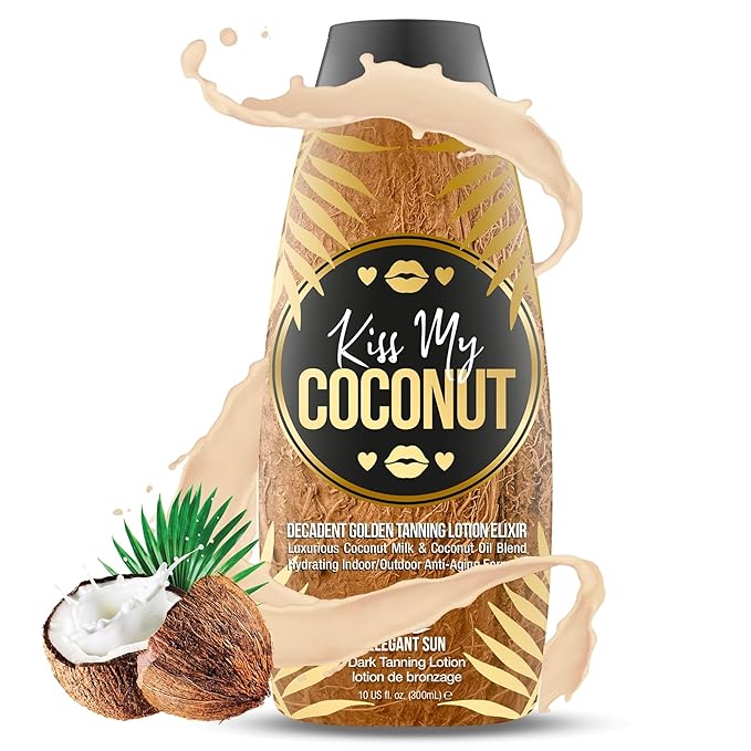 Kiss My Coconut - Tanning Bed Lotion, Skin Softening Golden Tan Intensifier with Coconut Milk & Cocoa Butter, No Bronzer, Unisex Hydrating Indoor/Outdoor Accelerator by Elegant Sun