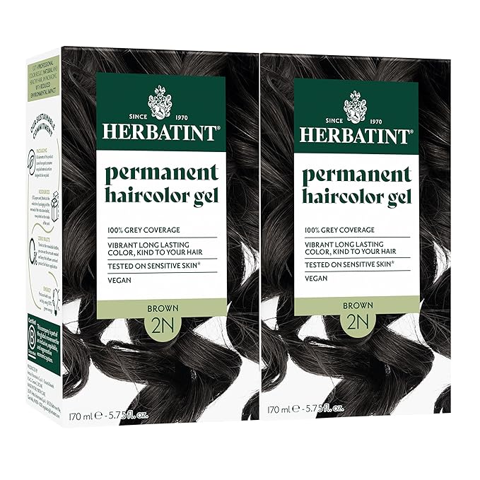 Herbatint Permanent Hair Dye - 2N Brown - For Up To 100% Gray Coverage of Resistant Gray Hair - Ammonia-Free, Alcohol-Free & Vegan - Salon Influenced Hair color 5.75 fl oz (2 Pack)