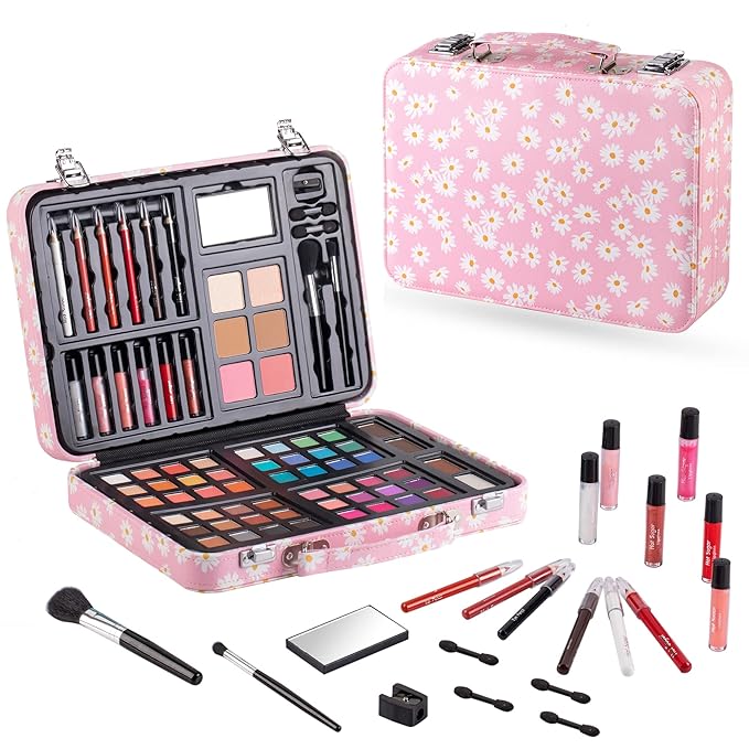 Hot Sugar Makeup Kit for Teenager Girls 10-12, All in One Beginner Makeup Kit for Women Full Kit, Teen Cosmetic Gift Set on Birthday Christmas (Pink Daisy)
