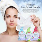 SpaLife Holiday Gnome Facial Masks 9 Pack | Sheet Masks for Skin Rejuvenation, Hydration and Moisturizing Variety Pack | Korean Skin Care Mask, Christmas Face Mask Set