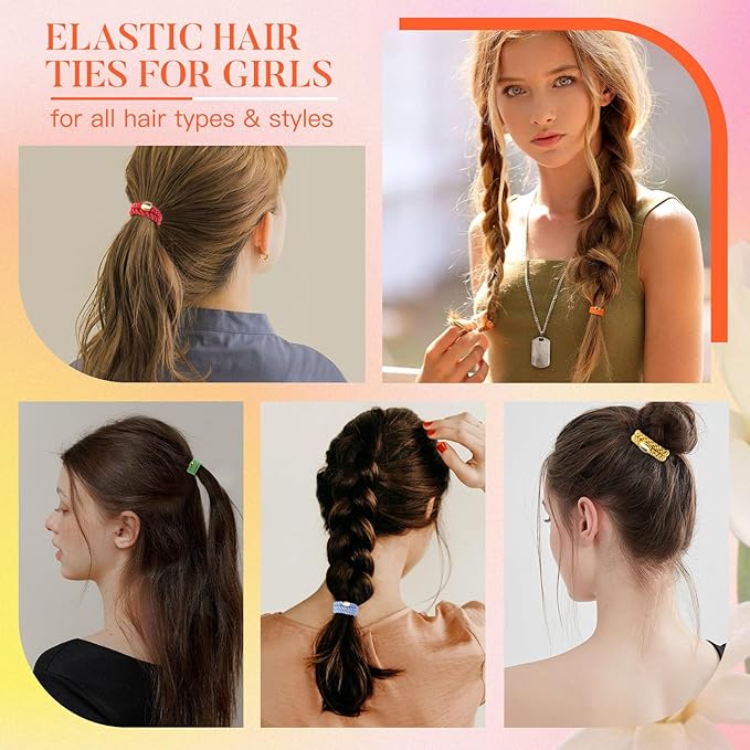 Hair Ties No Damage - 10PCS Ponytail Holders - Elastic Hair Ties for Thick Hair - Braided Hair Bands for Women Girls's Hair - Neon