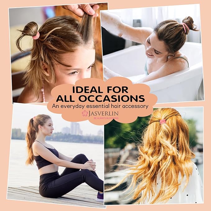 2.4 Inch Pink Hair Ties for Girls Thick Hair, Large Soft Hairties Seamless Cotton Bands for Women, No Damage Crease-free Nylon Elastic Scrunchies Curly Accessories 30 Pcs