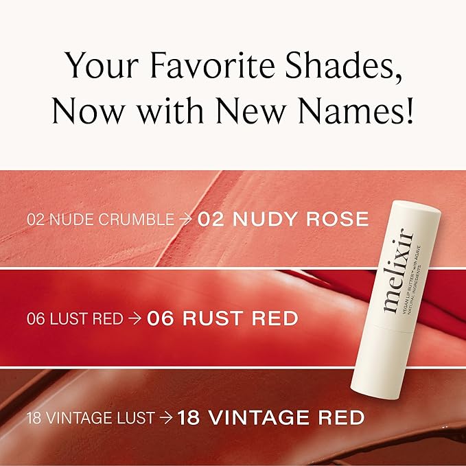 Melixir Vegan Lip Butter (12 Colors), Hydrating Tinted Lip Balm Stick, Bee-Free, Petrolatum-Free, Plant-Based, Moisturizes Dry & Chapped Lips With Shea Butter, Sheer, Natural Finish - #06 Rust Red