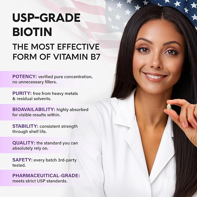Biotin 10000mcg with Silicon - Pharmaceutical Grade Biotin Supplement for Women - Hair Growth Support, Skin & Nails - Max Strength & 100% Bioavailability - Made in USA - 120 Softgels, 120 Days Supply
