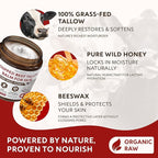 Beef Tallow for Skin - Whipped Tallow and Honey Balm - Grass Fed Beef Tallow for Face, Daily Moisturizer & Body Butter - Natural Non Comedogenic Skincare (4.3 oz)