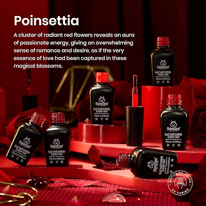 Beetles Red Gel Nail Polish Set Winter Gel Polish 6 Colors Burgundy Red Glitter Purple Soak Off UV LED Art Design Decoration DIY Nail Gifts for Women Poinsettia