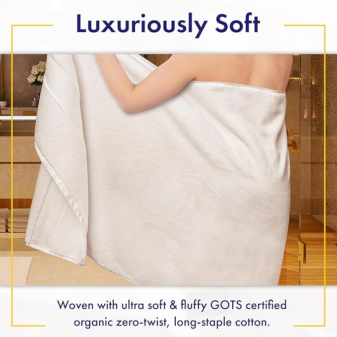 100% Organic Zero-Twist Cotton Towels - GOTS Certified Luxury Bath Towels - Ultra Soft & Plush 700GSM Long-Staple Cotton - 6 Piece Towel Set (White)