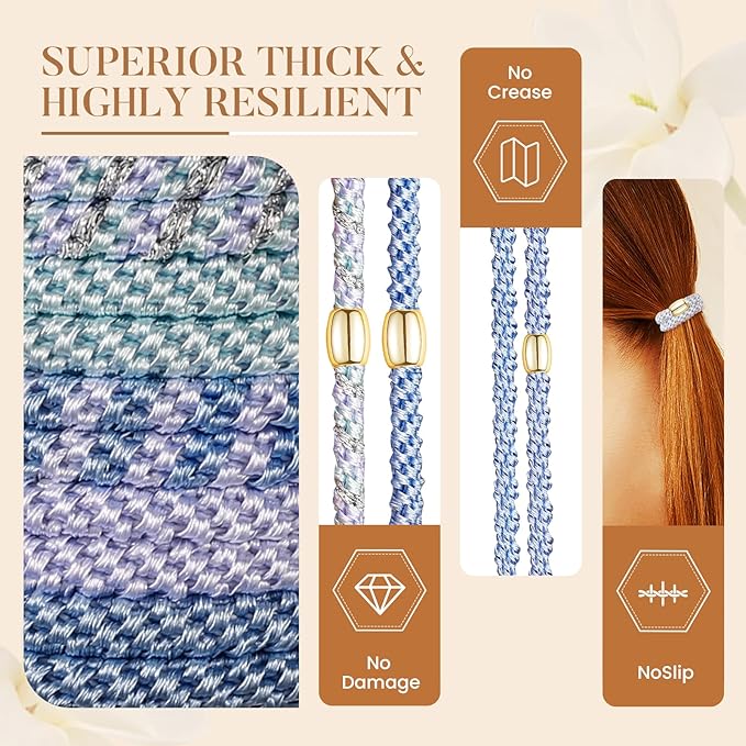 Hair Ties No Damage - 10PCS Ponytail Holders - Elastic Hair Ties for Thick Hair - Braided Hair Bands for Women Girls's Hair - Blue Sky