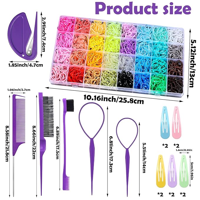 32 Colors Small Hair Rubber Bands with 16 Styling Tools, 2000 Pcs Elastic Girl Baby Hair Ties, Mini Bands with Elastic Cutter, Hair Accessories Xmas Stuff for Girls Baby Toddlers Kids