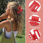 3.5 Inch Medium Hair Claw Clips 6 Pack Hair Clips for Women Square Rectangle Claw for Hair Banana Jaw Clips Hair Accessories for Girls -Red