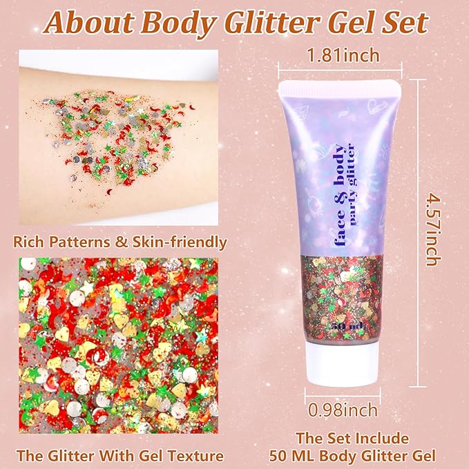 Boko 50ML Body Glitter Gel, Blue Purple Mermaid Chunky Glitter Gel for Face Hair Body Sparkle Makeup, Cosmetic Face Glitter Sequins for Christmas Festival Concert Party Event Rave Accessories
