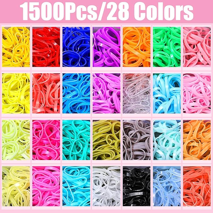 28 Colors Rubber Bands for Hair, 1500 Pcs Elastic Hair Bands Baby Girl Hair Ties Mini Hair Rubber Bands with 4 Hair Styling Tools 10 Hair Clips Hair Accessories for Toddler Baby Girl Kids