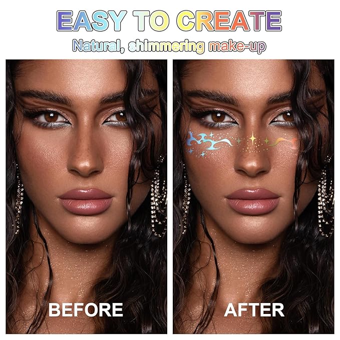 8 Pcs Holographic Multicolor Glitter Freckles Face Tattoo, Glow Up Cosmetic Glitter for Face, Sparkle Makeup Patches, Waterproof Face Speckles for Christmas (8PcsG Holographic Multicolor)