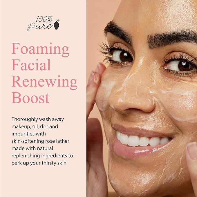 100% PURE Rose Water Gel Cleanser Deeply Moisturizing Hydrating Face Wash with Chamomile & Calendula to Soothe & Replenish Dry, Dehydrated Skin - Vegan - 3.4oz