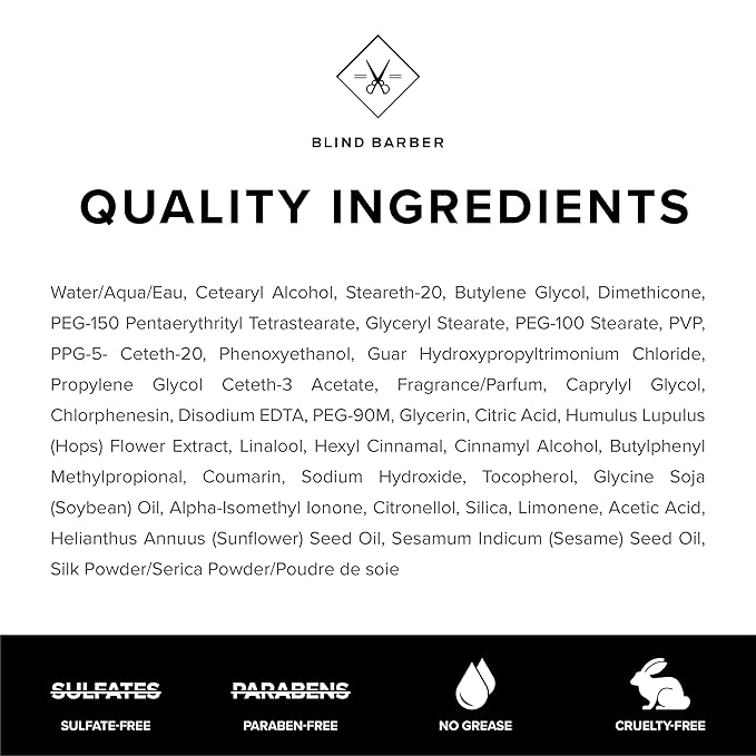 Blind Barber 30 Proof Hair Cream for Men - Styling Cream & Beard Tamer - Light Hold & Natural Shine - Paraben & Sulfate-Free, Water-Based Hair Products - Tonka Bean Scent (3.2 Fl oz)