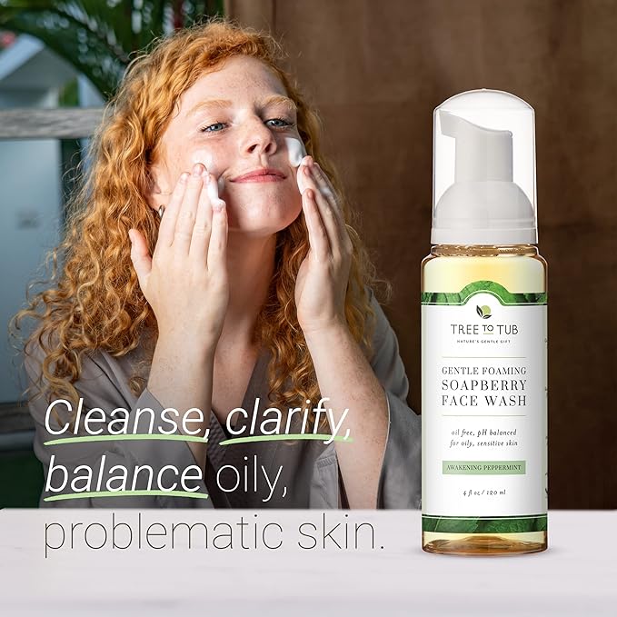 Tree to Tub Sensitive Skin Face Wash for Oily or Combination Skin - Gentle Tea Tree Face Cleanser for Women & Men, Oil Free Daily Foaming Facial Cleanser w/Organic Aloe Vera, All Natural Peppermint