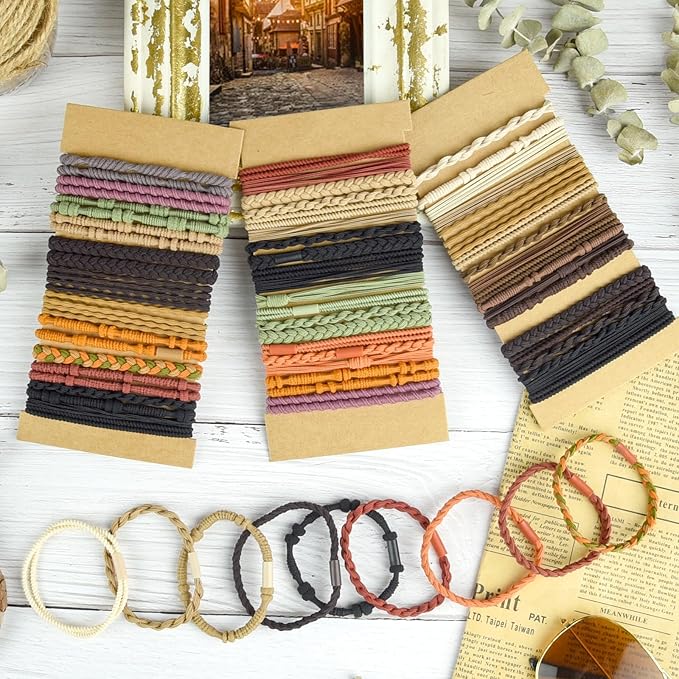 Boho Hair Accessories for Women: 24PCS Hair Tie Bracelets, 6 Styles, 10 Colors, No Damage for Thick Hair