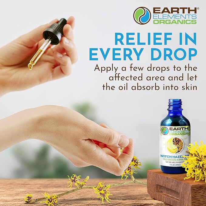 Witch Hazel Oil Raw with Sunflower Oil, Infused, Astringent, Skin Hydration, Moisturizer, Organic Skincare for All Skin Types – 1 fl oz