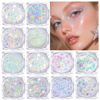 Body Glitter Face Glitter, Hair Glitter for Kids, 12 Shapes Fine Chunky Glitter Gel for Women Girls Makeup Sparkles Party Mermaid Sequins Rave Accessories Singer Concerts Festival (White Scheme)