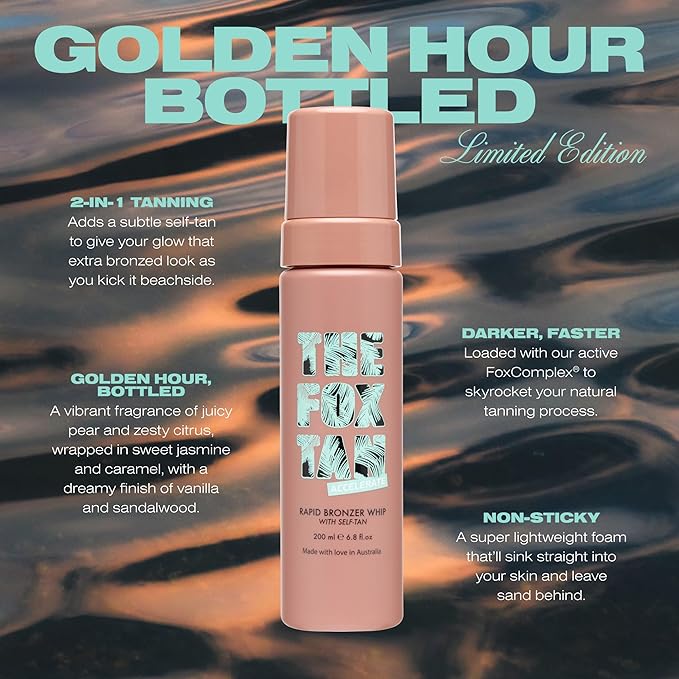 The Fox Tan Rapid Bronzing Whip, Tanning Accelerator Lotion for Darker, Deeper & Faster Tans, Plus Subtle Self-Tan, Vegan & Cruelty-Free, 200mL