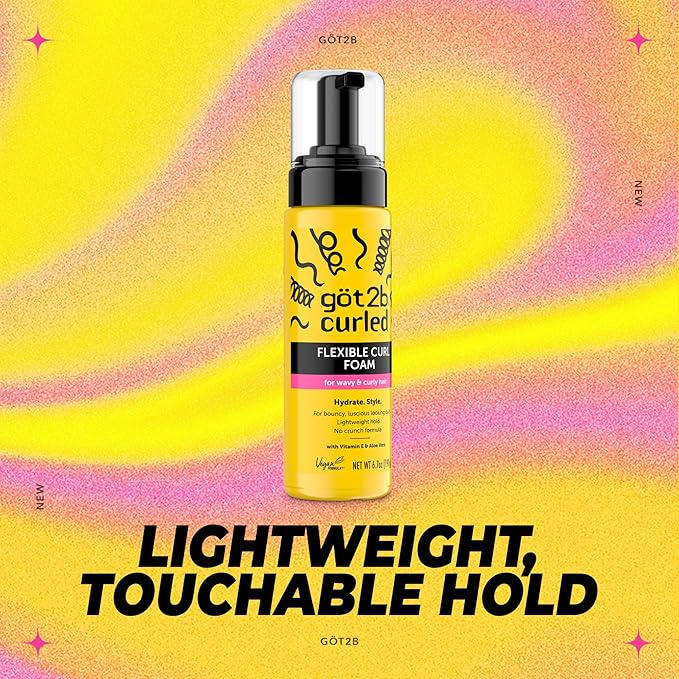 Got2B Curled Flexible Curl Foam, 6.7 Fl Oz, Hair Mousse for Frizz Control and Heat Protection, Lightweight Hold, No-Crunch Definition for Wavy & Curly Hair Styling, Aloe Vera & Vitamin E Infused