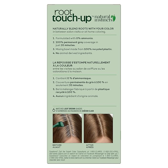 Clairol Root Touch-Up by Natural Instincts Permanent Hair Dye, 6 Light Brown Hair Color, Pack of 1