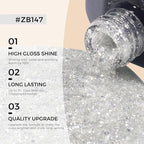 TOMICCA Glitter Gel Polish, 15ml Silver Sparkle Clear Gel Nails Polish, Soak Off UV LED Cure Needed Transparent Shimmer Nail Art Manicure French Salon Gifts For Woman