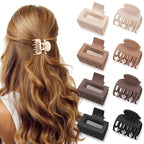 8 Pcs Medium Hair Clips for Women Girls - 2 Styles Rectangle and Double Row Teeth Small Claw Clips for Thin Fine Thick Hair, Matte Non-slip Strong Hold Jaw Clips Hair Accessories, Neutral