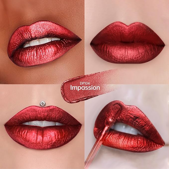 3Pc Lipsticks Set for Women Metallic Lipstick Long Lasting Dark Red Bronze Pink Lip Gloss, Metal Shine Lightweight Hydrating Full Coverage Lip Color, DP103/104/114