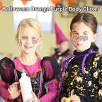 Halloween Face Glitter Gel,Orange Purple Skull Pumpkin Body Glitter Face Paint,Chunky Giltter for Face Body Hair,Kid’s Colorful Shimmering for Party Rave Music Festival Carnival Makeup