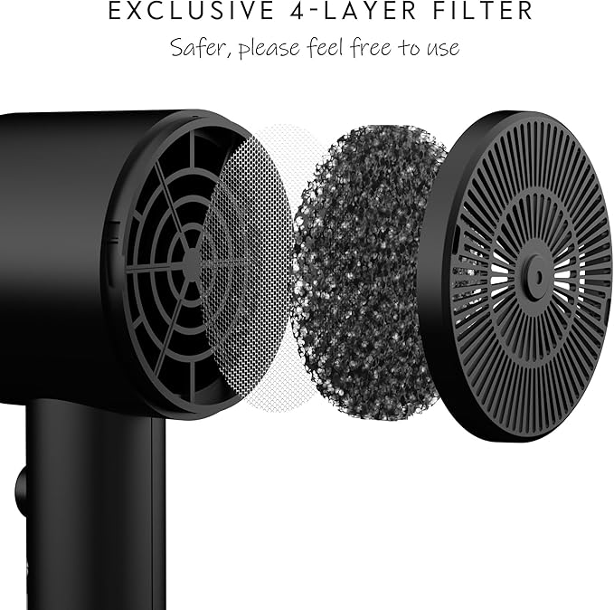 AINA Hair Dryer with Diffuser, Blow Dryer for Women | Advanced Ionic Technology, Ceramic Coating | Cold Shot Features Turbo Heat for Fast Drying and Shine 110V/ALCI (Vader Black)